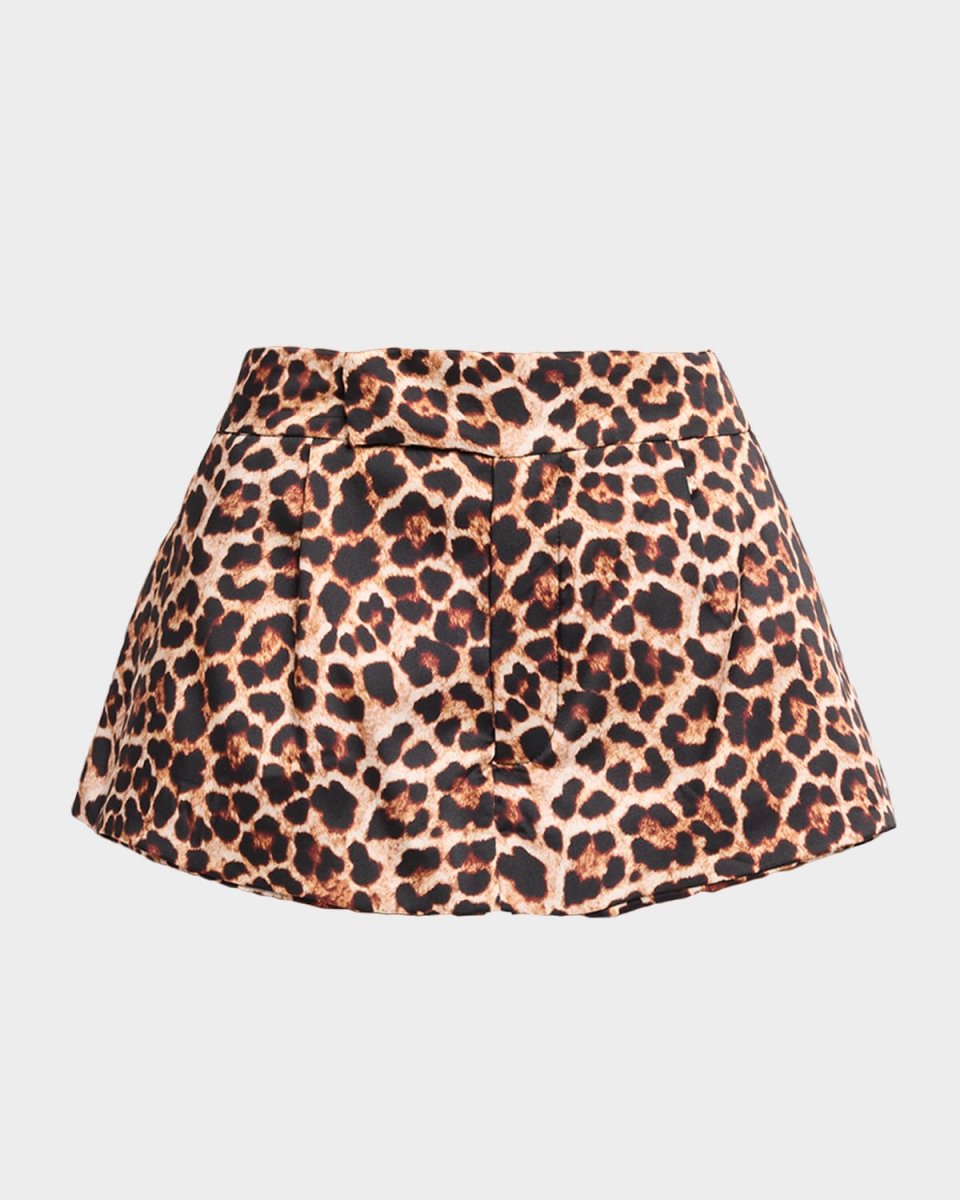 Leopard-Print Satin Mini Skort